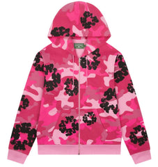 Denim Tears Hot Pink Camo Black Floral All Over Print Zip Up Hoodie