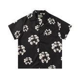Denim Tears Black Base White Floral Wreath Print Camp Collar Short