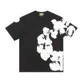 Denim Tears Black Oversized Short Sleeve T-Shirt With Asymmetrical White Floral Print