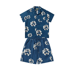 Denim Tears Navy Blue Floral Wreath Print Camp Collar Shirt & Drawstring Shorts