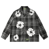 Denim Tears Black and gray checkered white wreath print loose long-sleeve shirt