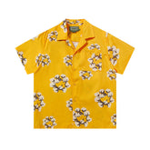 Denim Tears Bright Yellow Floral Wreath Print Camp Collar Short
