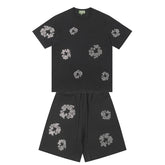 Denim Tears Black Grey Floral Ring Print Crew Neck T-Shirt & Drawstring Shorts