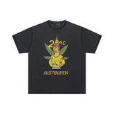 False Perception 2Pac Cartoon Graphic Vintage Washed Black Tee