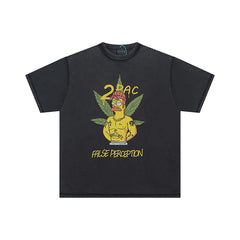 False Perception 2Pac Cartoon Graphic Vintage Washed Black Tee