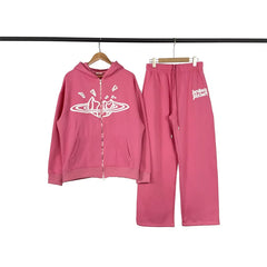 Broken Planet Cracked Planet Pink Zip Hoodie And Sweatpants Set