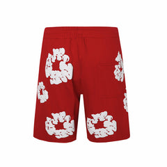 Denim Tears Red Cotton Sweat Shorts With White Textured Flower Wreath Print