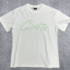 Mint Green Accent Star-Logo Graphic Tee - White & Green Streetwear T-Shirt