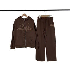 Broken Planet Cracked Planet Brown Zip Hoodie And Sweatpants Set