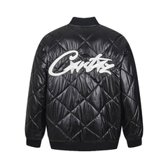 Corteiz Script Logo Black Quilted Bomber Jacket