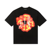 Denim Tears Black Oversized Red-Yellow Fire Flower Graphic Short Sleeve T-Shirt