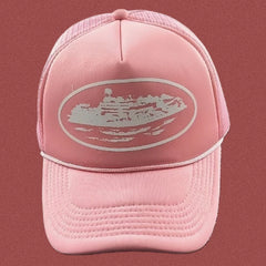 Cortiez Bold White Oval Ship Logo Trucker Hat - Pink