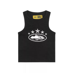 Corteiz Guerillaz Star Island Print Waffle Tank Top Black
