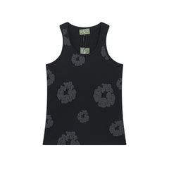 Denim Tears Black Subtle Dark Floral Wreath Print Ribbed Slim Tank Top