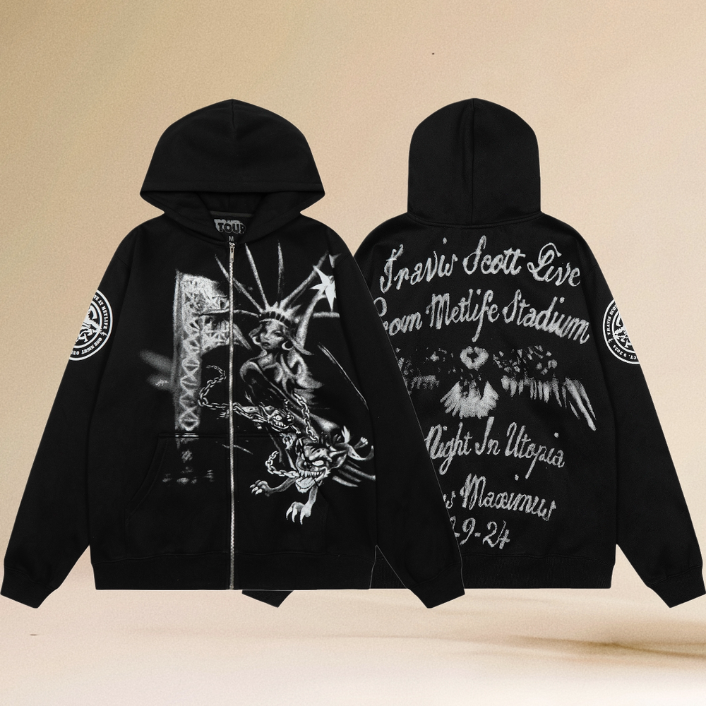 Travis Scott Metlife Stadium Tour Black Full Zip Hoodie