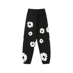 Denim Tears Black Allover White Cotton Wreath Jogger Sweatpants