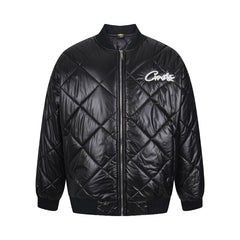 Corteiz Script Logo Black Quilted Bomber Jacket