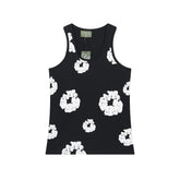 Denim Tears Black All Over White Floral Wreath Print Ribbed Slim Tank Top