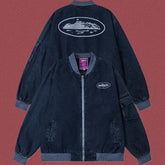 Corteiz Guerillaz Island Denim Bomber Jacket Washed Black