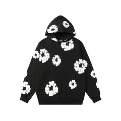 Denim Tears Black Allover White Cotton Wreath Pullover Hoodie