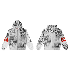 Vale Forever Leopard & Vintage Wash Full-Zip Hoodie white
