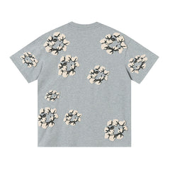 Denim Tears Light Grey Oversized All Over Beige Flower Wreath TOP