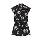 Denim Tears Black White Floral Wreath Print Camp Collar Shirt & Drawstring Shorts