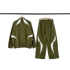BROKEN PLANET COLOR BLOCK NYLON TRACKSUIT OLIVE WHITE