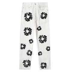 Denim Tears All‑Over Black Floral Print Straight‑Leg Streetwear Pants