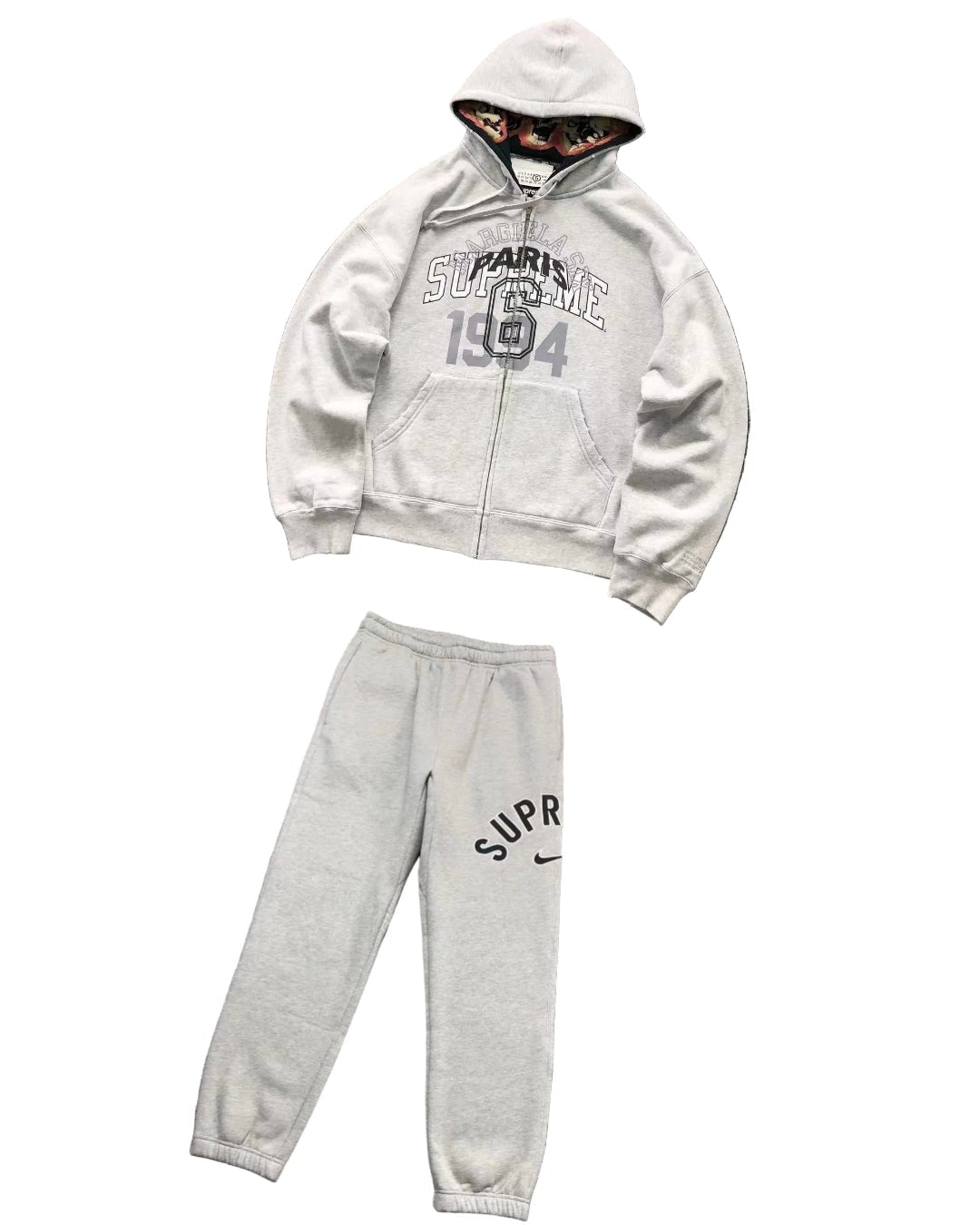 Supreme x Margiela Paris 1994 Zip Hoodie & Sweatpants Set – Light Grey