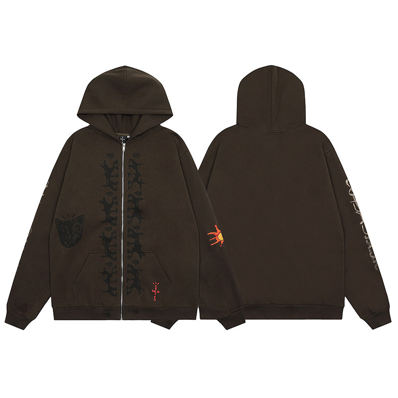 Travis Scott Totem Figure Brown Full Zip Graphic Hoodie