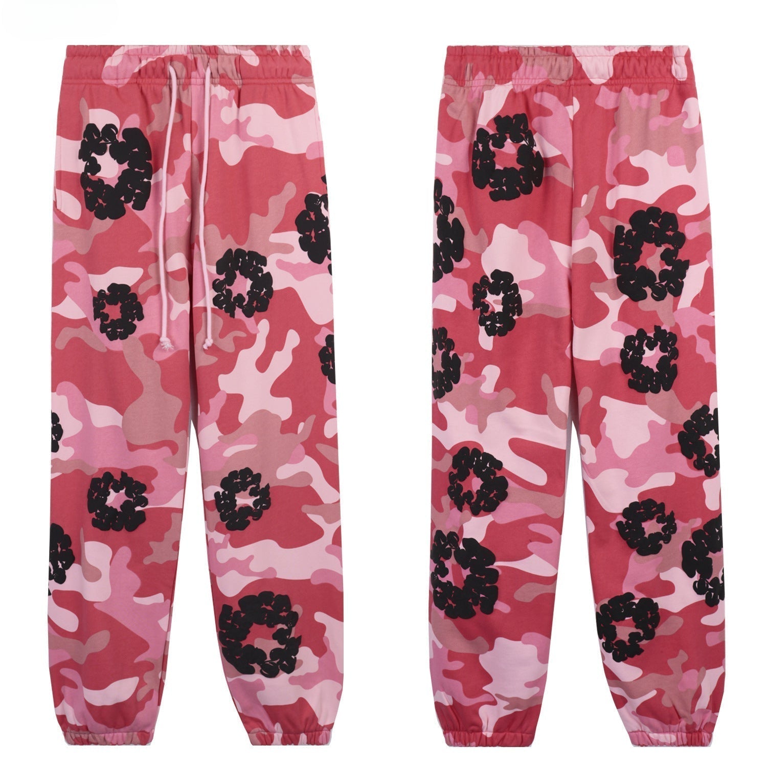Denim Tears Pink Camo Black Flower Print Cuffed Jogger Pants