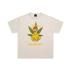 False Perception 2Pac Cartoon Graphic Vintage Washed White Tee