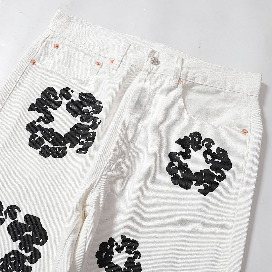 Denim Tears All‑Over Black Floral Print Straight‑Leg Streetwear Pants