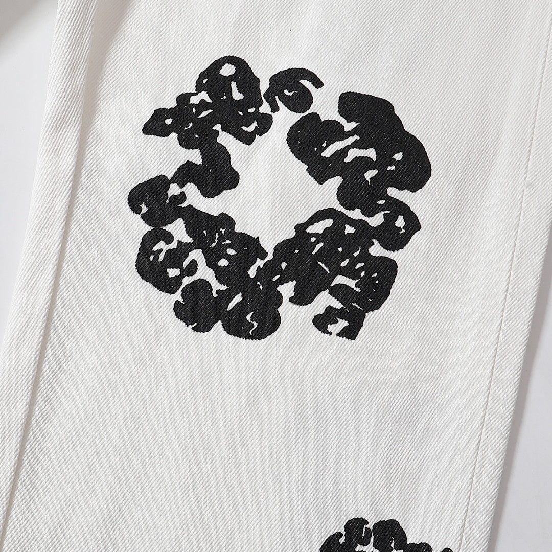 Denim Tears All‑Over Black Floral Print Straight‑Leg Streetwear Pants