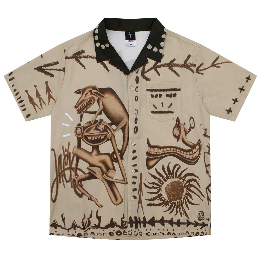 Travis Scott Cactus Jack Art Graphic Short Sleeve Camp Collar Shirt