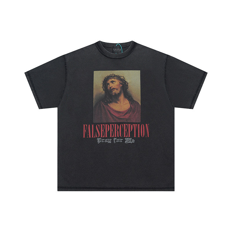 False Perception Pray For Me Portrait Vintage Washed Black Tee