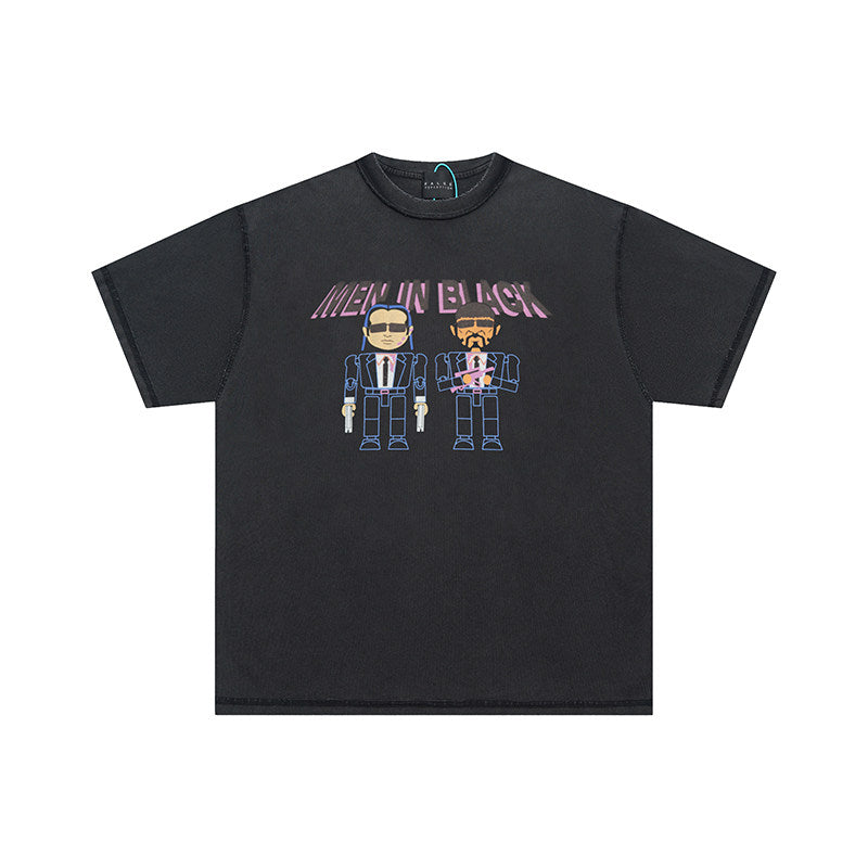False Perception Men In Black Cartoon Figure Vintage Tee
