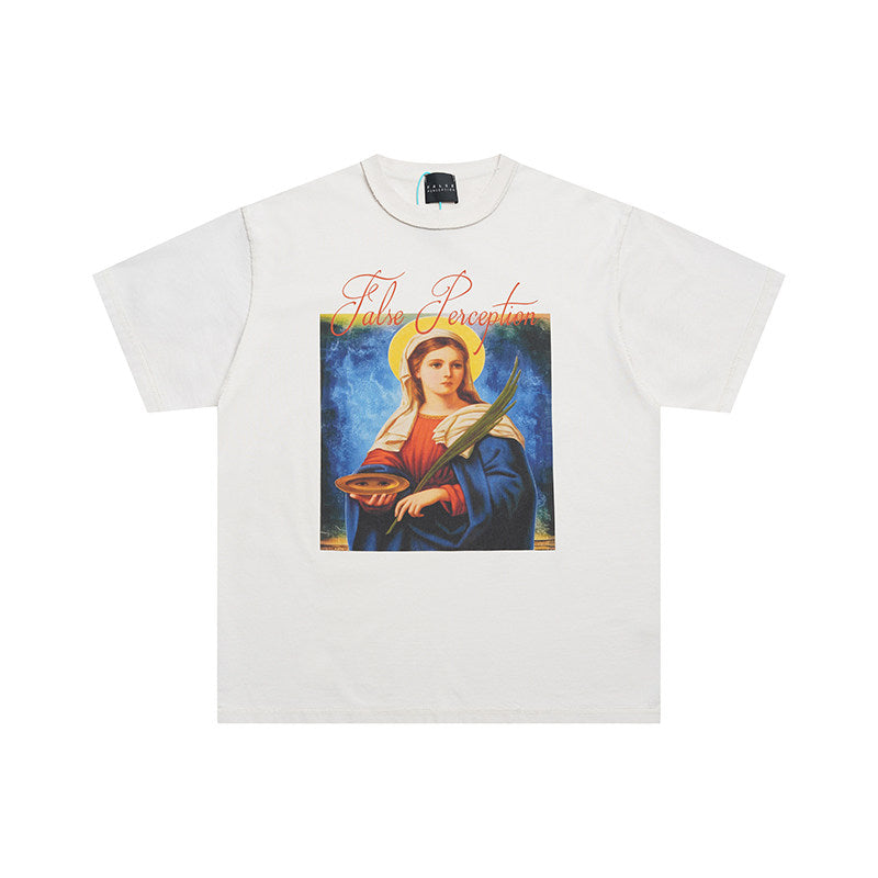 False Perception Saint Portrait Vintage Washed Off White Tee