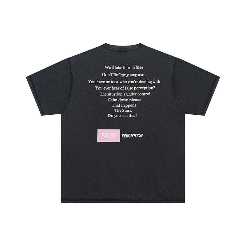 False Perception Men In Black Cartoon Figure Vintage Tee
