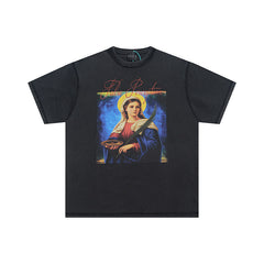 False Perception Saint Portrait Vintage Washed Black Tee