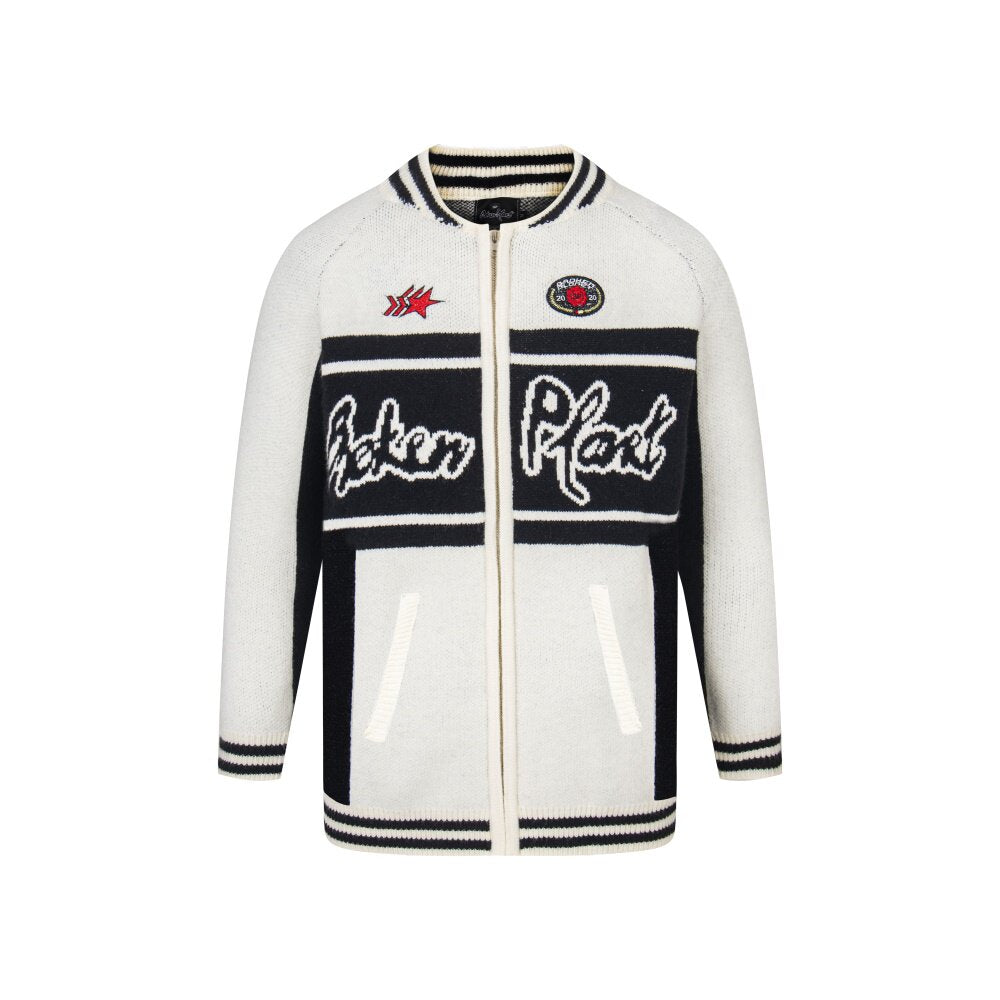 Broken Planet Striped Knit Zip Varsity Cardigan Jacket