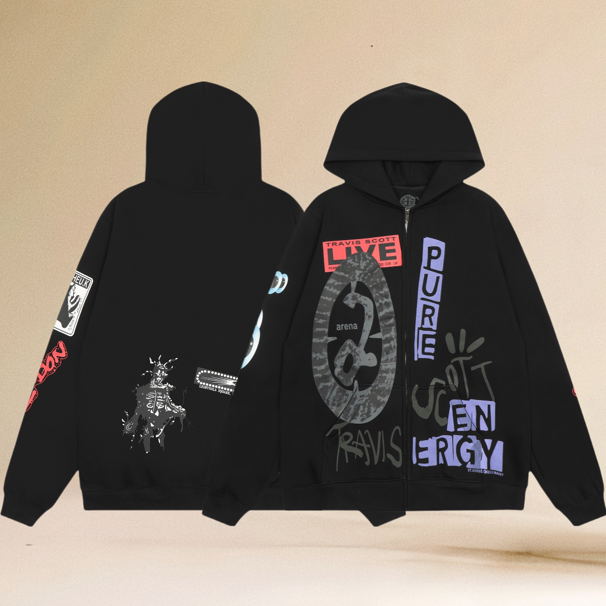 Travis Scott Live Pure Energy Black Full Zip Hoodie