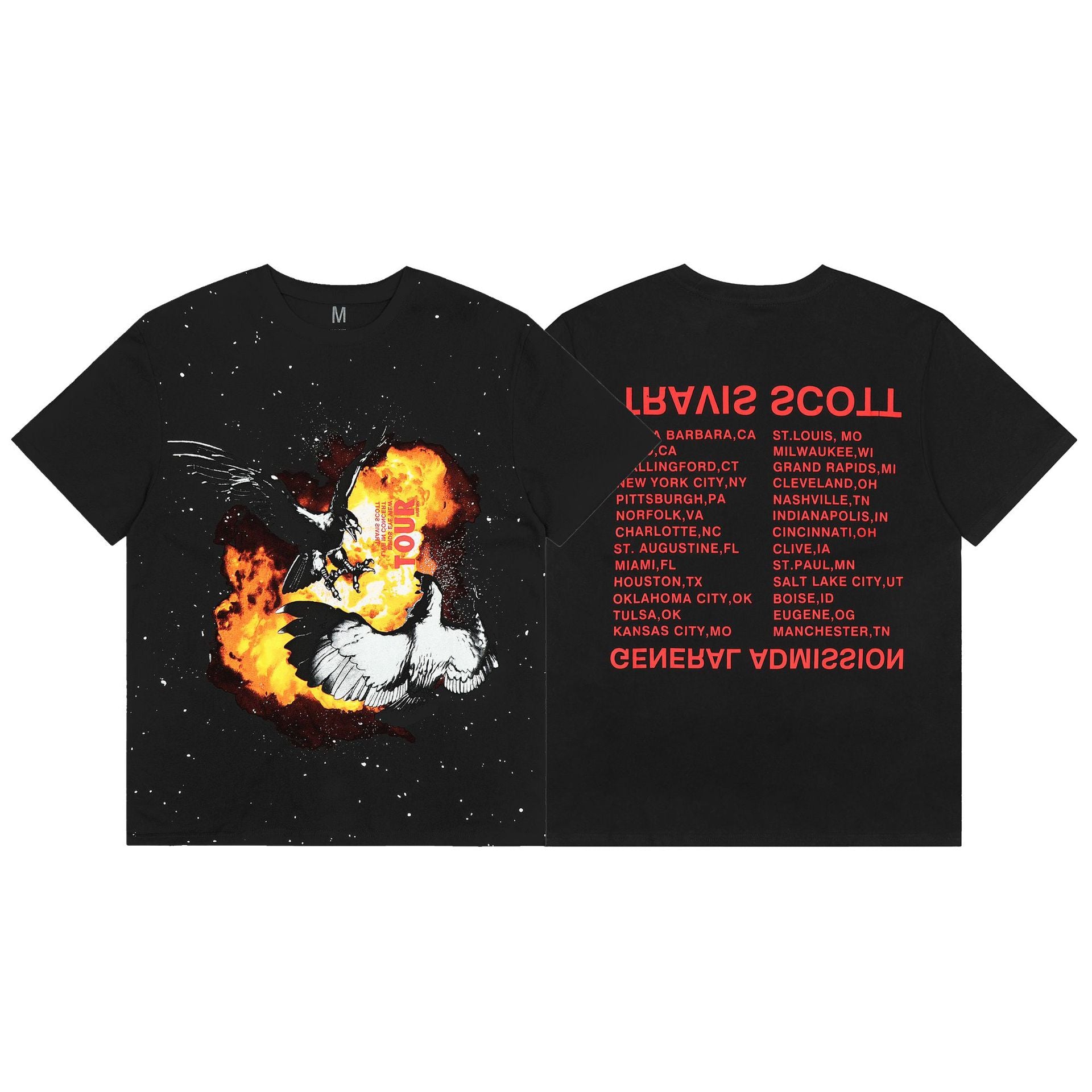 Travis Scott Fire Eagle Tour Dates Double Sided Black Graphic Tee
