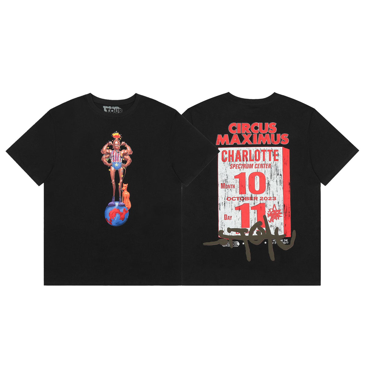 Travis Scott Circus Maximus Charlotte Tour Double Sided Black Tee