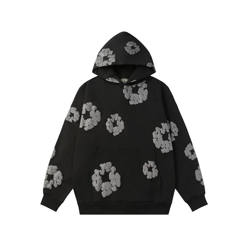 Denim Tears Black Allover Grey Cotton Wreath Pullover Hoodie