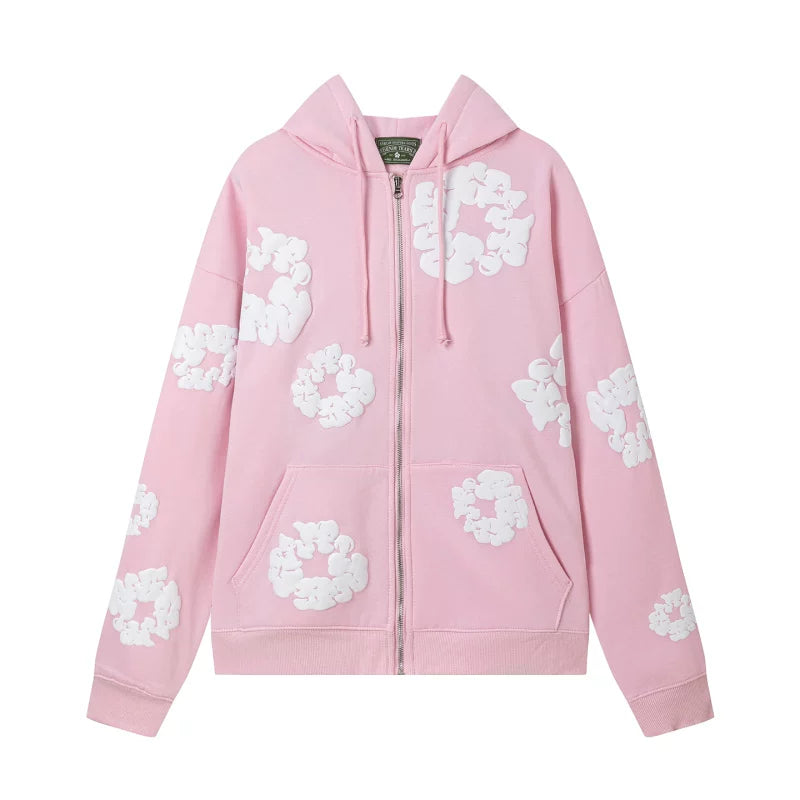 Denim Tears Cotton Wreath Full Zip Hoodie Pink