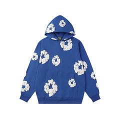 Denim Tears Royal Blue Allover White Cotton Wreath Pullover Hoodie