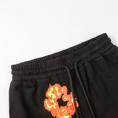 Denim Tears Black Cotton Sweat Shorts With Orange Flower Wreath Print