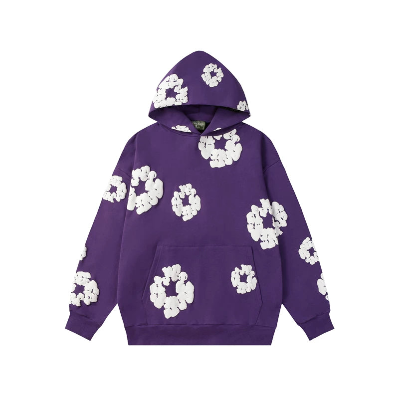 Denim Tears Purple Allover White Cotton Wreath Pullover Hoodie